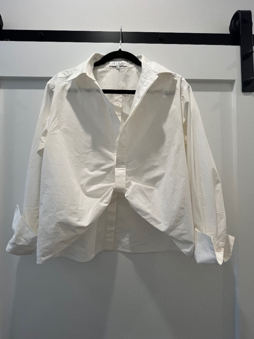 Hevron Paola Top — White Cotton Poplin, Size S - Picture 2 of 6